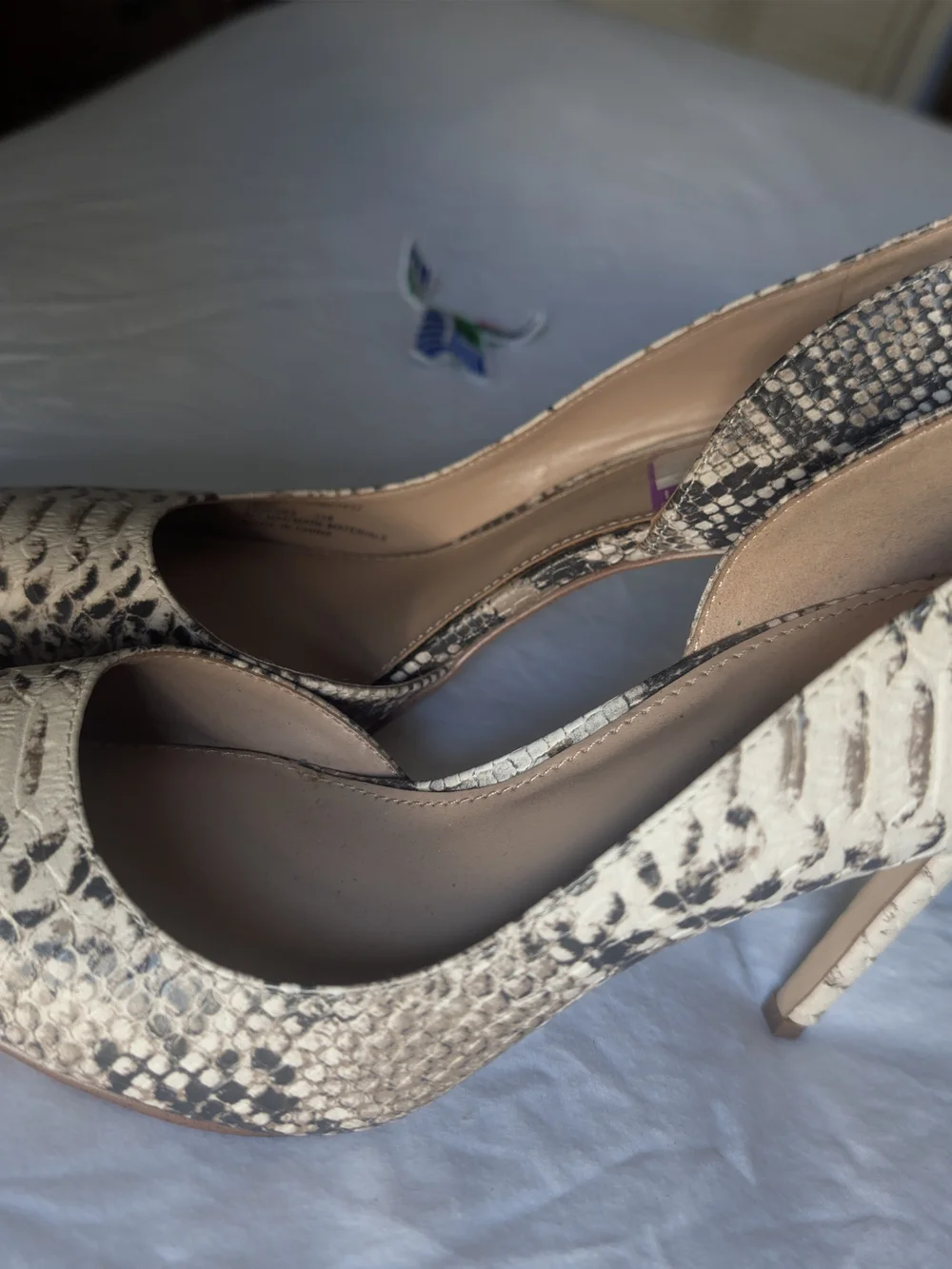 BCBG Heneration  Women's Snake-Print Stiletto Pumps in Neutral Beige